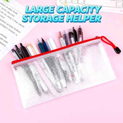 100 Pack Pencil Case Pouch Bulk, 9.5'' x 4.5'' Small Clear Mesh Zipper Pencil Pouch Bags Waterproof Pencil Holder Pouches for Classroom Office File Travel Bill Stationery, 10 Colors