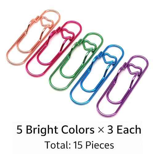 15 Pcs Metal Pen Holder Clips for Notebook, Planner Accessories, Heart Paper Clips