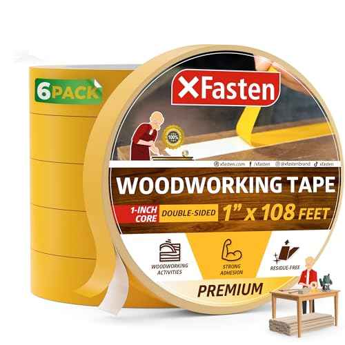 XFasten Double Sided Woodworking Tape 1 inch x 36 Yards 6-Pack 648ft 1-inch Core No Residue Woodworking Double Sided Tape Heavy Duty Wood-safe Wood Glue Tape for Router Templates for Woodworking Tools