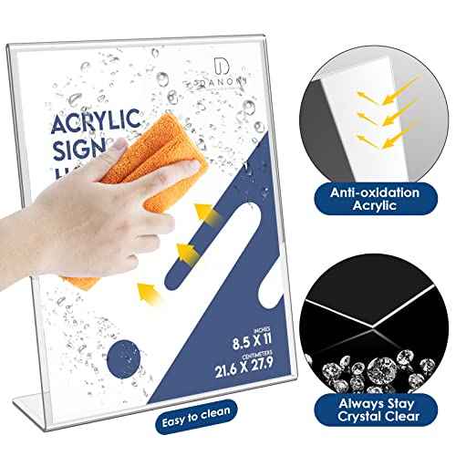 Clear Acrylic Sign Holder - 12Pack 8.5x11'' Flyer Document Brochure Display Holder with Vertical Slant Back for Office Desktop - Plastic Paper Holders for Restaurant Tabletop