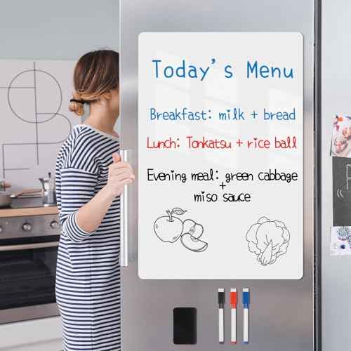 Magnetic Fridge White Board Paper, 8" x 12" 2 Pack Small Dry Erase Board Sheet for Organizer and Planner, Kitchen Refrigerator Whiteboard for Family to-do List, Includes Markers and Eraser
