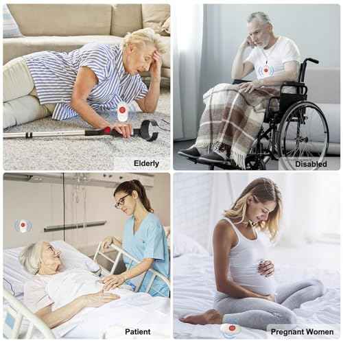 Call Button for Elderly at Home, Caregiver Pager | Fall Alert Devices for Elderly 500+ft for Home/Elderly/Pregnant Women/Disabled, 3 Receivers+2 Transmitters