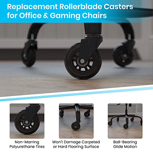 Flash Furniture Waylon Set of 5 Transparent Polyurethane Replacement Wheels for Gaming, Business, and Home Office Chairs - Suitable for Hardwood & Carpet
