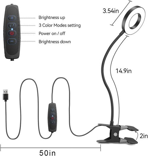 LED Desk Lamp by [Brand Name] - Clip-On Light with 3 Color Modes & 10 Brightness Levels | 360° Adjustable Neck