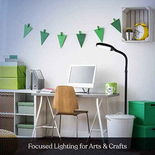 Brightech Litespan - Bright LED Floor Reading Lamp for Over Chair Crafts and Reading, Estheticians' Light for Lash Extensions, Adjustable Standing Lamp for Living Room, Bedroom, Office - Jet Black