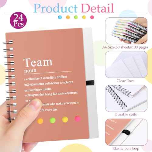 24 Pcs Team Appreciation Gifts Bulk for Employee Inspirational Spiral Notebooks with Sticky Notes Inspirational Team Notepads for Teacher Nurse Coworker Staff Volunteer Gifts (Macron Color)