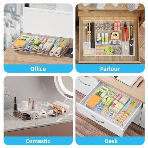 Marbrasse Clear Expandable Desk Drawer Organizer with 10 Adjustable Compartments