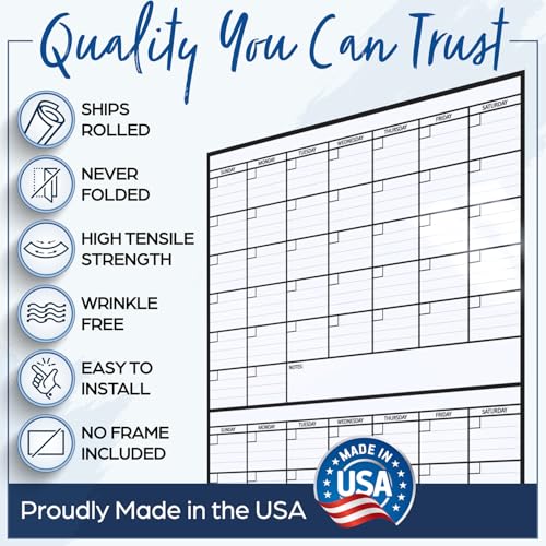 (2 PK) 3 Month Dry Erase Calendar for Wall, 40x17, 3 Month Wall Calendar Dry Erase, Big White Board for Office, Home & School, Erasable Whiteboard, Monthly Undated Reusable White Board Planner