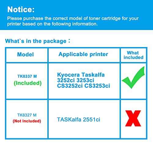 LCL TK8337 TK-8337 Magenta Toner Cartridge Replacement for Kyocera TK8337M TK-8337M for Kyocera Taskalfa 3252ci 3253ci CS3252ci CS3253ci Printer (1-Pack)