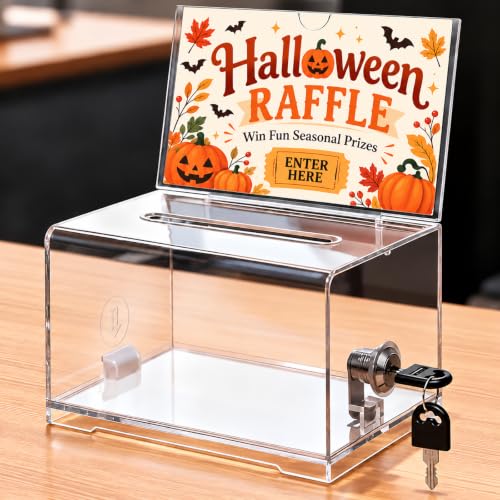 KYODOLED Clear Acrylic Donation & Raffle Box with Lock & Sign Holder 6.2x4.6in