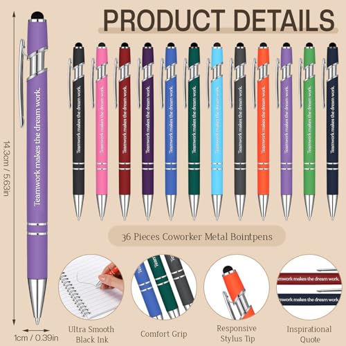 Fulmoon 36 Sets Employee Appreciation Gifts Bulk Inspirational Spiral Notebook with Bamboo Ballpoint Pens Motivational Pocket Journals Notepads 2 in1 Pen for Nurse Teacher Employees Coworker(Colorful)