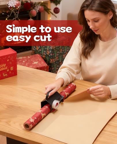 Dual Use Wrapping Paper Cutter & Tape Dispenser Kit - Safe, Easy Gift Wrap Tool with Blades & Tapes