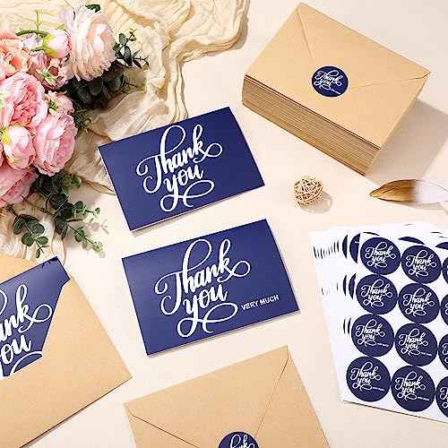 Fulmoon 200 Pack Thank You Cards with Envelopes and Matching Stickers 4x6 Blank Thank You Cards Bulk for Wedding Small Business Baby Bridal Shower(Blue)