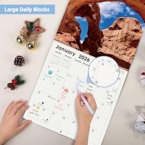 National Parks Wall Calendar 2026-2027 - 18-Month Landscape Planner with Stickers, 12x24 Opened