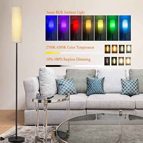 Floor Lamp for Living Room, Adjustable LED Floor Lamp with Remote Control & Foot Switch, Tall Modern Standing Lamp with Beige Lamp Shade, 9W LED Soft Light for Bedroom,Reading,Study Room Black