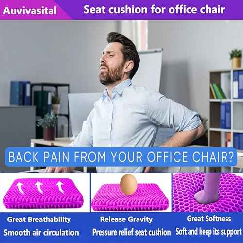 Gel Seat Cushion for Long Sitting, Soft and Breathable, Seat Cushion for Buttocks, Back, Sciatica, Tailbone Pain Relief, Used for The Office, Wheelchair, Car, Recliner, Stadium.(Rose red)