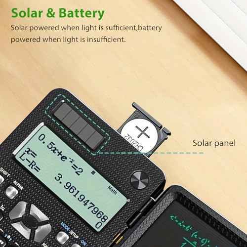 Scientific Calculator with Writing Tablet, Upgraded 991ES Calculator with 417 Functions, Erasable LCD Notepad, Solar Battery Power, Portable Office School Supplies for Student, Teacher