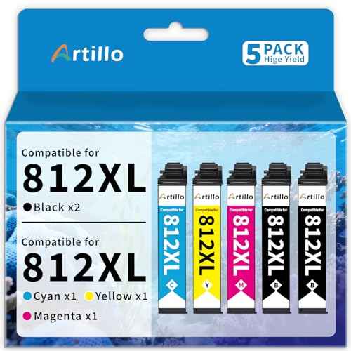 Remanufactured Ink Cartridge Replacement for Epson 812XL Ink Cartridges Combo Pack 812 XL T812XL for Epson Workforce Pro WF-7310 WF-7820 WF-7840 EC-C7000 Printer (2B, 1C, 1M, 1Y, 5 Pack)
