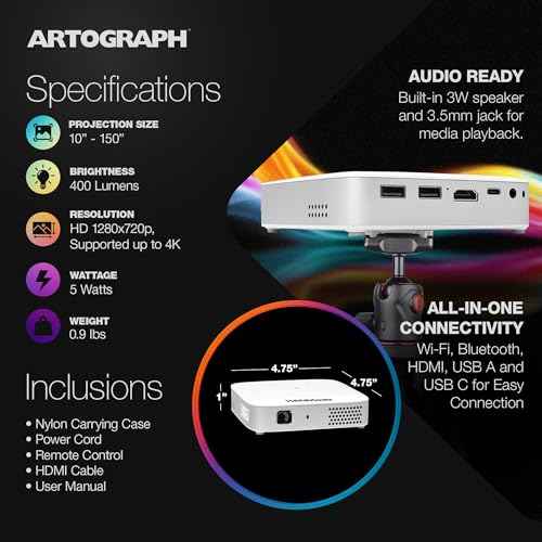 Artograph Smart HD Digital Art Projector with Remote, Wi Fi, and Case + Mini Tripod Tabletop & Handheld Stand for Digital Projectors & Phones