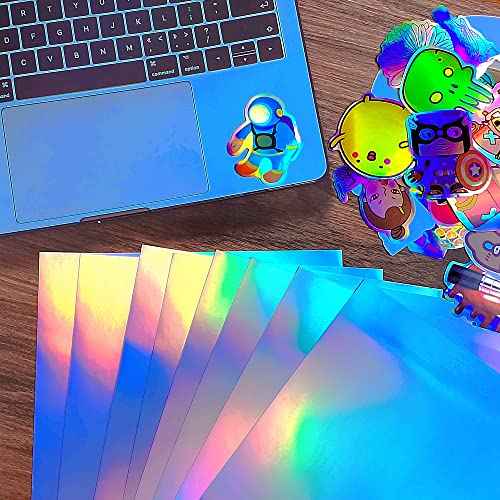 100 Sheets Holographic Sticker Paper 8.5x11 Inch Printable Waterproof Sticker Labels Rainbow Vinyl Sticker Paper for Inkjet or Laser Printer