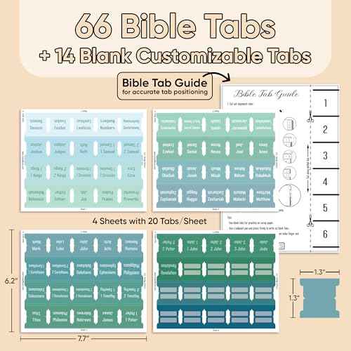 EssexWares ? Ocean Solid Color Bible Tabs for Old and New Testament, 80 Large Print Tabs for Bible Study, Water-Resistant and Durable Bible Index Tabs for Women and Men - 1.7" Wide