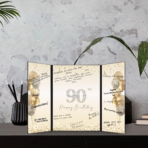 Black Gold Happy 90th Birthday Signature Guest Book (Variation: Black Gold) DARUNAXY