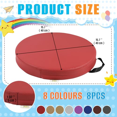 8 PCS 16 Inch Round Floor Cushions with Handle, Flexible Seating for Classroom | Waterproof Synthetic Leather Round Cushions | 16''x16''x2'' Floor Pillow for Home, Yoga and Meditation