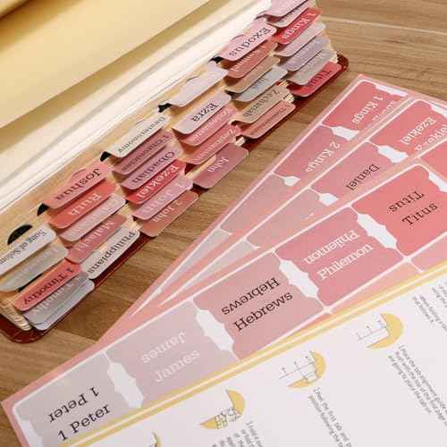 90Pcs Bible Tabs for Women, Pink Bible Bookmarks Index Tabs Cute Laminated Large Print Study Supplies Guide Kit, Small Baptism Christian Gifts for Men Boys Beginner Easy to Read