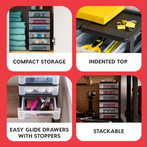 IRIS USA 2-Pack Medium Plastic Desk Drawer Organizers - Black, Stackable Dorm Storage