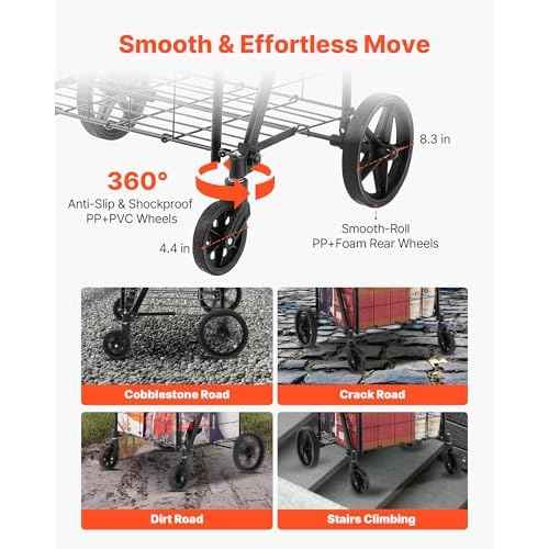 VEVOR Folding Shopping Cart, Jumbo Grocery Utility Cart with Double Baskets, 360¡Æ Swivel Wheels, 110 LBS Large Capacity Heavy Duty for Laundry, Shopping, Grocery, Luggage, Black