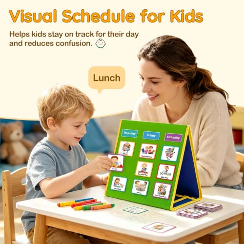 Godery Visual Schedule Blue & Green for Kids Chore & Routine Chart with 109 Cards