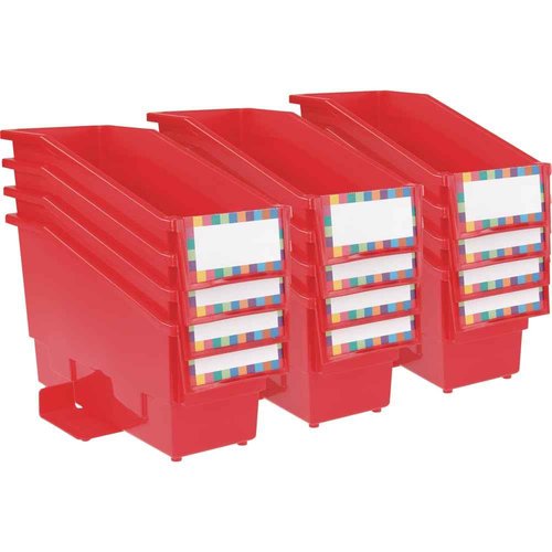 Really Good Stuff Non-Tip Book and Binder Holders with Stabilizer Wings, 5½” by 13½” by 7¾” - Set of 12, Red Classroom Organization and Storage Solution