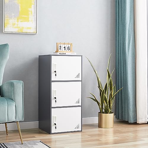 iCHENGGD 3-Door Metal Locker Cabinet – 35.4 in H Steel Storage Locker Grey