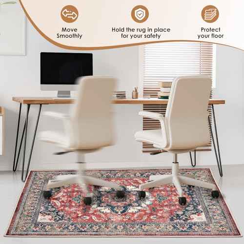 Office Chair Mat for Hardwood Tile Floor, 36"x48"Anti-Slip Under Desk Carpet Protector for Rolling Computer Chair Mat, Machine Washable Office Area Carpet (Chenille,Red)