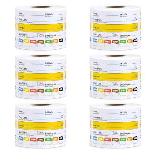 Restaurant Quality Shelf Life Food Rotation Labels Vinyl, 2¡± x 3¡± Self-Adhesive Removable Freezer Food Labels, Perfect for Reusable Containers, Easy to Remove, Food Safety Date Sticker (6 PCS)