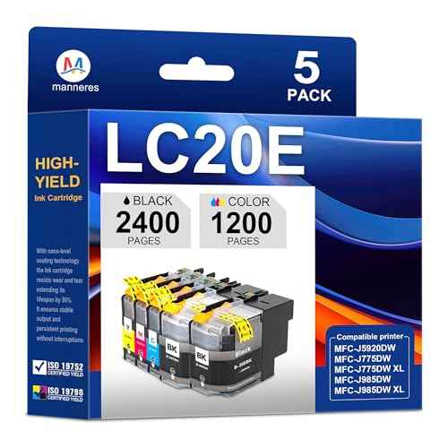 LC20E Ink Cartridges 5 Pack Replacement for Brother LC-20E LC20EXXL Ink Cartridges use with MFC-J985DW MFC-J5920DW MFC-J775DW Printer (2Black 1Cyan 1Magenta 1Yellow)