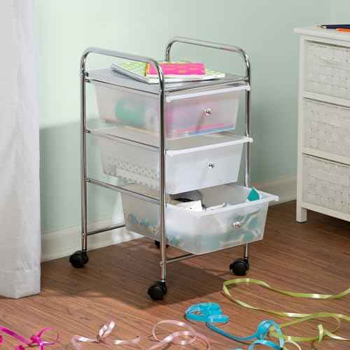 Honey-Can-Do 3-Drawer Plastic Storage Cart on Wheels,Silver