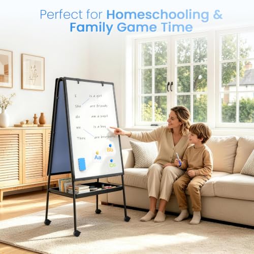 MAKELLO 36x24 Double-Sided Whiteboard Classroom Easel with Storage & Adjustable Height