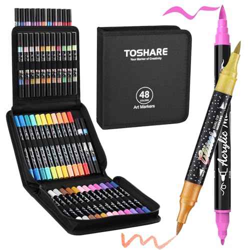 TOSAHRE 72 Colors Dual Tip Glitter Markers & Acrylic Marker Set Paint Pens 24 Pack+ Glitter Brush Marker 24 Pack (48 Colors) for Coloring Rock Wood Painting Scrapbooking Card Making & DIY (48 Pack)