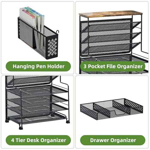8 Tier Desk File Organizer, Metal Mesh Letter Tray Paper Organizer, Large Capacity Desktop Organizers, Desk Accessories File Holder Storage Organization for Office, Home or School, Black