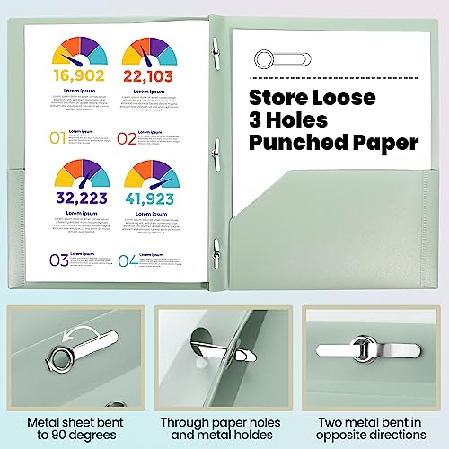 Pastel Colors 5-Pack Heavy Duty Plastic File Folders with Pockets & Prongs, Letter Size, School & Office