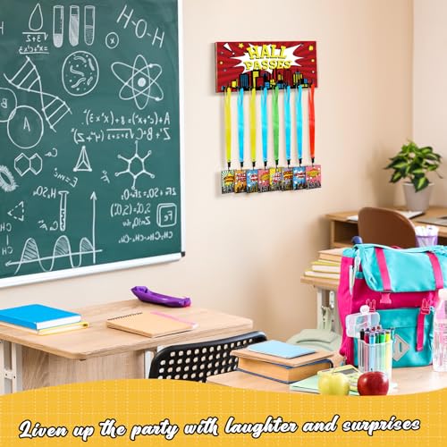 City Hero Wooden Hall Passes Set for Classroom Management with Lanyards - Multi-Colored Teacher Supplies