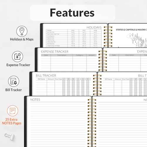 SUNEE 2026?2027 Monthly Planner ? Large 7" x 10" Organizer with Tabs, 100 GSM Paper, 24-Month Calendar, Spiral Bound, Flexible Cover for Office, School, Women, Men, Black