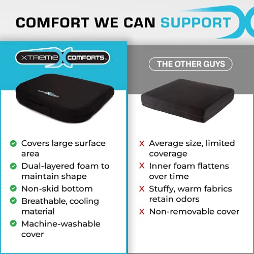 Xtreme Comforts Classic Black Memory Foam Seat Cushion for Office, Desk, Car & Wheelchair