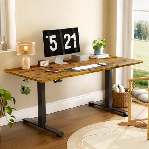 Veken 63x28 Inch Electric Height Adjustable Standing Desk - Brown | Wide Office Workspace