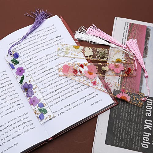 2PCS Bookmarks for Women - Handmade Dried Flower Resin Bookmarks with Tassels