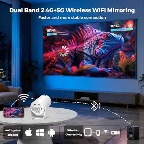 Mini Projector with WiFi and Bluetooth, Portable Movie Projector support 4K, Electric Focus, 210¡Æ Rotatable Stand, 150'' Screen Home Cinema Smart Projector for Phone, PC, HDMI USB, Laptop