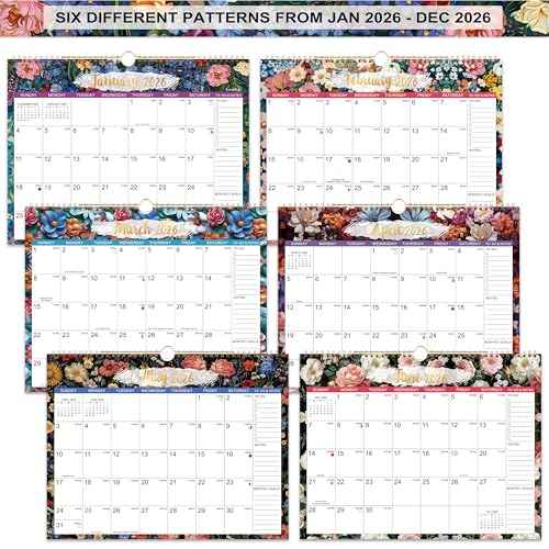 2026 Calendar - 2026 Wall Calendar, Jan 2026 - Dec 2026, 14.8" x 11.57", 12 Months Wall Calendar 2026 with Premium Paper, Strong Twin-Wire Binding, Perfect for Organizing & Planning, 6 Different Background Patterns