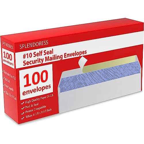 #10 Envelopes Letter Size Self Seal | 100 Business Mailing Security Peel and Sealing Envelope | 100% Tinted | no 10 White Windowless Legal Regular Plain Envelops Pack | 4-1/8 x 9-1/2 Inches | 24 LB