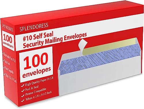 Splendoress #10 Business Envelopes Self Seal Tinted Security Pack 100